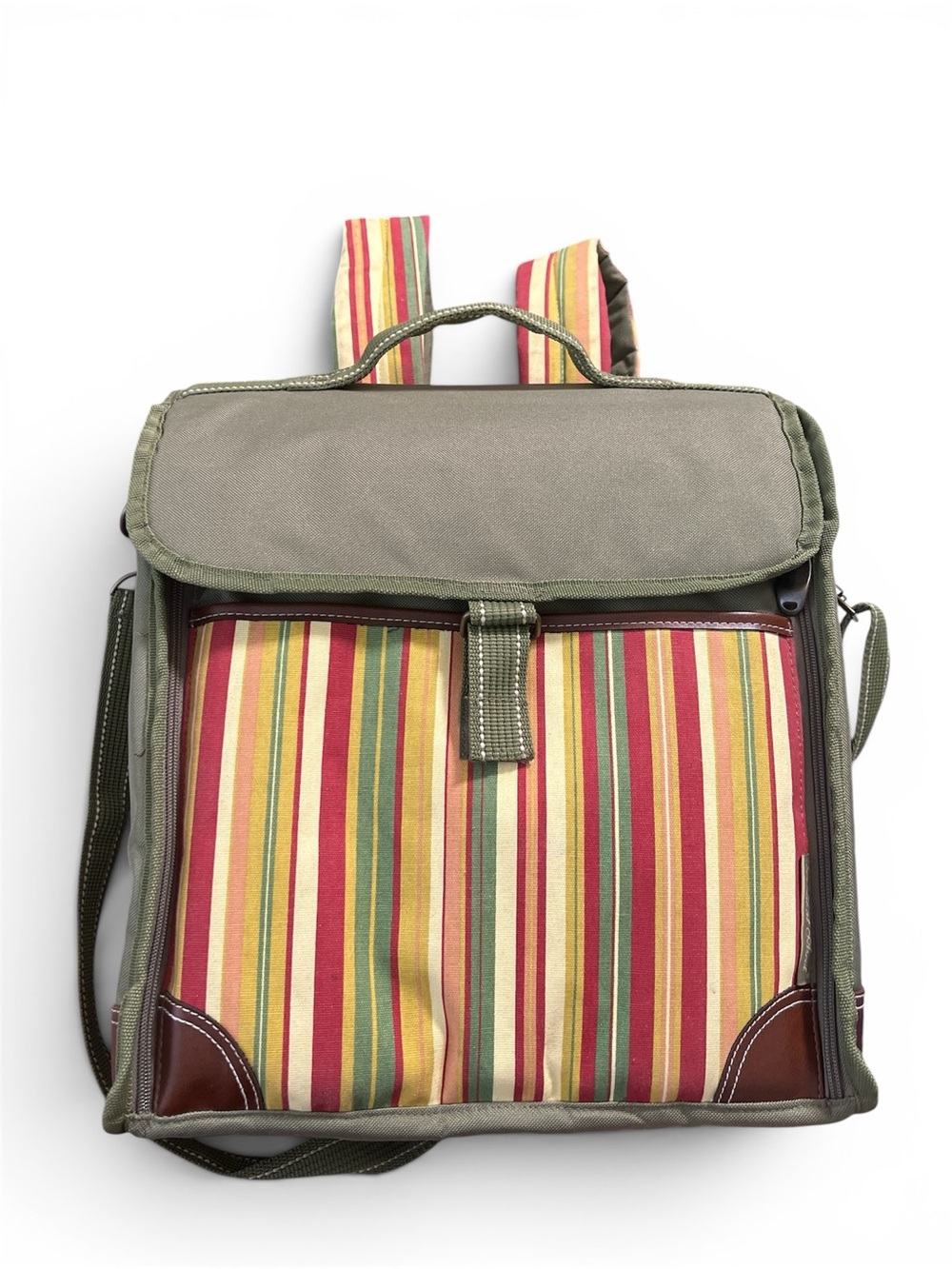 PIcnic‎ At Ascot Olive and Multi-Stripe Insulated Wine Cheese Hiking Backpack